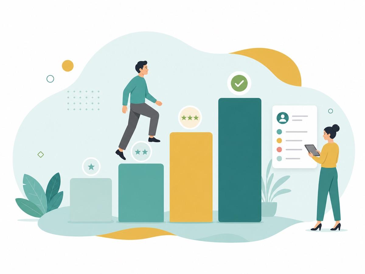 A consultant progressing through quality tiers based on reuse and ratings